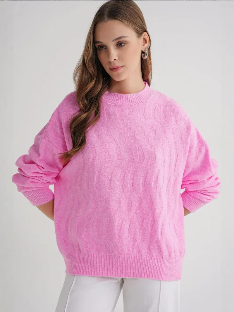 MixRay Mixray Ribbed Knitwear Pullover Sweater with Hair Braid Pattern