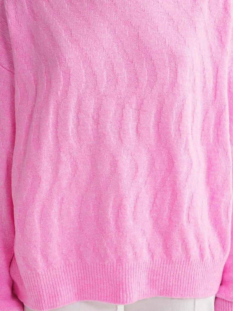 Mixray Powder Pink Mixray Ribbed Knitwear Pullover Sweater with Hair Braid Pattern for Women | Best Price UAE