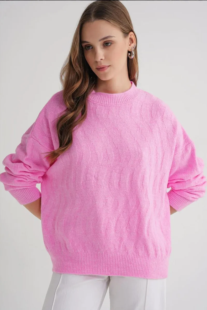 Mixray Mixray Ribbed Knitwear Pullover Sweater with Hair Braid Pattern