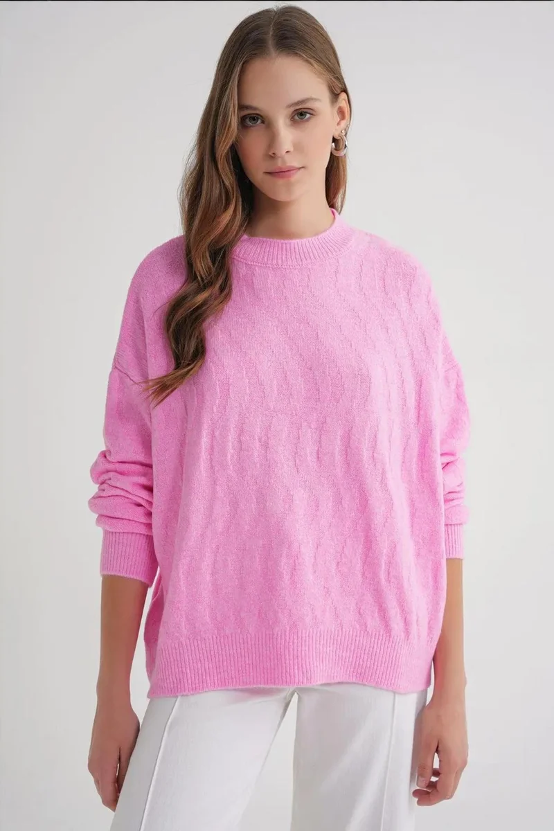 Mixray Mixray Ribbed Knitwear Pullover Sweater with Hair Braid Pattern