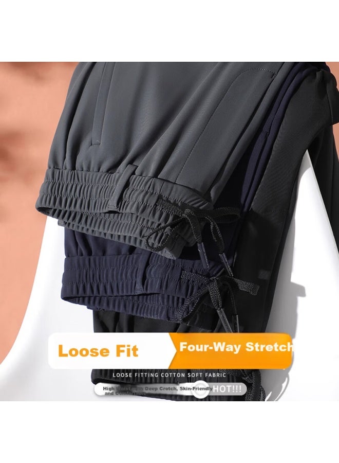 Hodo Men's Casual Pants Autumn Winter Straight Leg Elastic Waist Wrinkle-resistant Business Warm Loose Stretch Sports Pants - Image 4