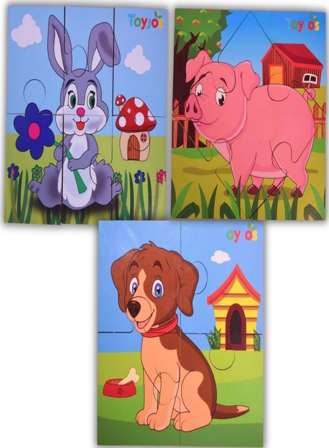 Toyjos Animal Themed Wooden Puzzle Set | 2-5 Years Children Educational Jigsaw Puzzle Toy | Early Learning Cognitive Skill Development Jigsaw Game Toys Birthday Gift for Boys, Girls (Set of 3, 20 Pcs) - Image 1