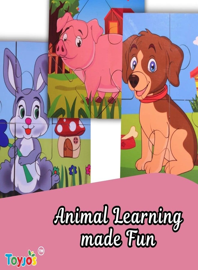 Toyjos Animal Themed Wooden Puzzle Set | 2-5 Years Children Educational Jigsaw Puzzle Toy | Early Learning Cognitive Skill Development Jigsaw Game Toys Birthday Gift for Boys, Girls (Set of 3, 20 Pcs) - Image 3