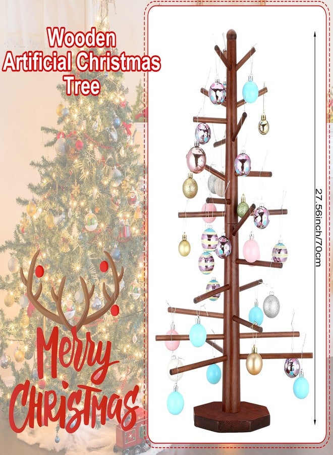 Leinuosen Wood Christmas Tree Ornament Display for Tables 27.5'' Ornament Tree Display Stand with Arms Artificial Trees Tabletop Centerpieces for Home Xmas Wedding Holiday Party Decoration - Image 2