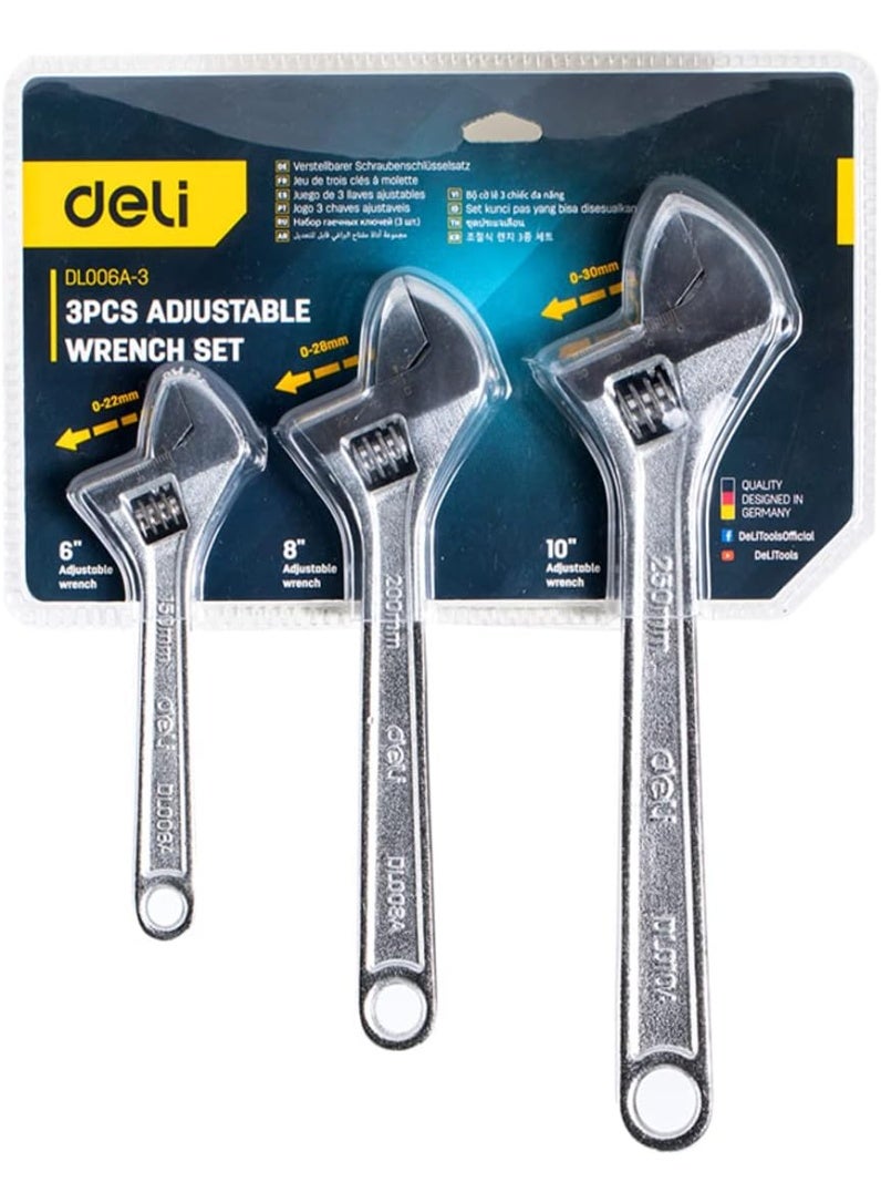 Deli 3-Piece Adjustable Wrench Set EDL006A-3 - Professional Grade Steel Wrenches for Plumbing & DIY Repairs - Image 1