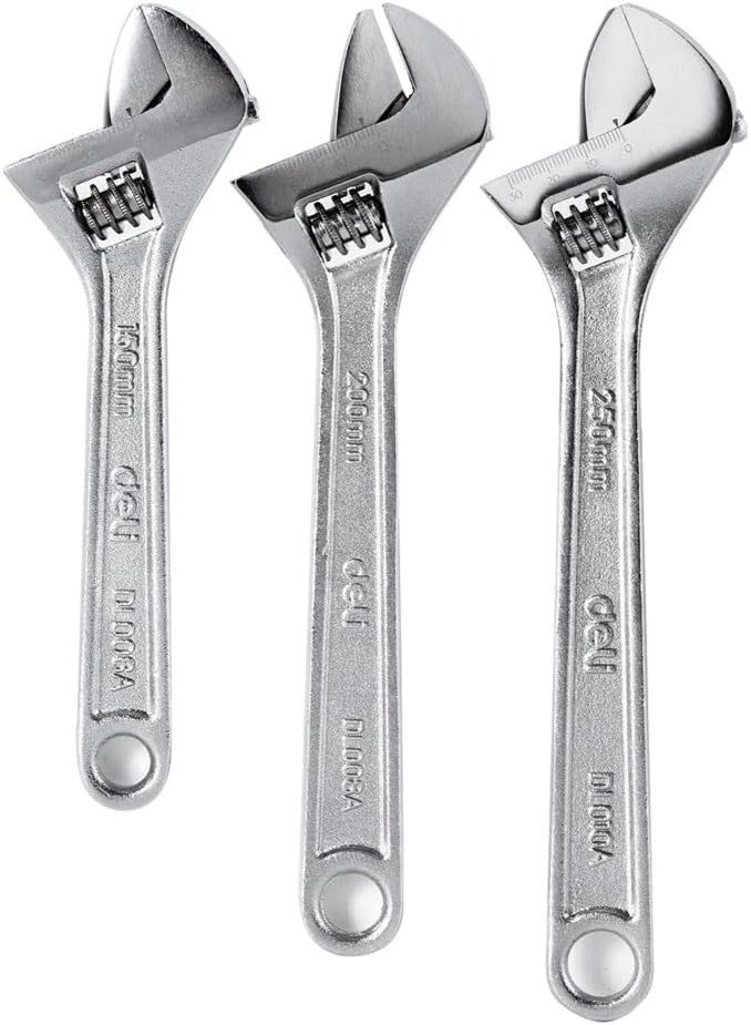 Deli 3-Piece Adjustable Wrench Set EDL006A-3 - Professional Grade Steel Wrenches for Plumbing & DIY Repairs - Image 2