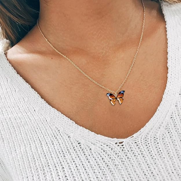 MEENAZ Fashion 5 pcs Butterfly Pendant Necklace Set for Women for Girls Combo chains for women stylish/Gold Locket Jewellery Set for Women Alloy jewelry |Valentine Gifts Girlfriend western-98 - Image 4