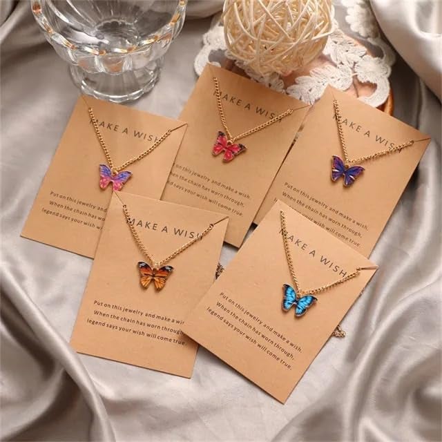 MEENAZ Fashion 5 pcs Butterfly Pendant Necklace Set for Women for Girls Combo chains for women stylish/Gold Locket Jewellery Set for Women Alloy jewelry |Valentine Gifts Girlfriend western-98 - Image 2