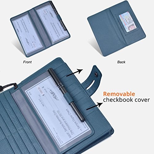 Bveyzi محفظة معصم جلدية كبيرة وسميكة للنساء مع خاصية حجب RFID (زرقاء) - Image 4