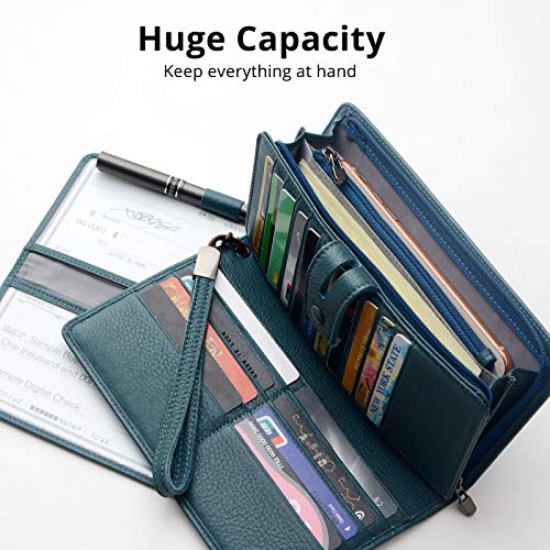 Bveyzi محفظة معصم جلدية كبيرة وسميكة للنساء مع خاصية حجب RFID (زرقاء) - Image 5