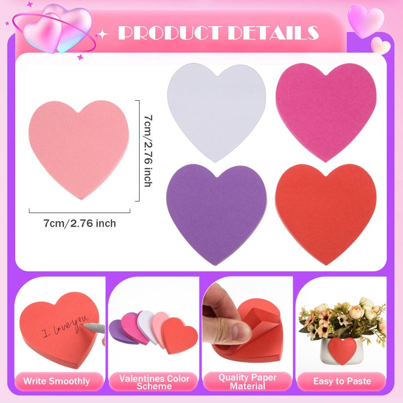 FOBSME 1500 Sheets Heart Shaped Sticky Notes 3x3 Inch Assorted Color Sticky Notes Cute Sticky Memo Pads Self Stick Note Pads for Office School Business Valentine Supplies, Removable and Easy to Post - Image 2
