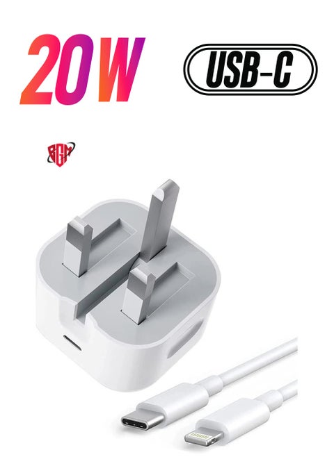 20W PD Type C Power Block Wall Charger Plug Adapter with 2M USB-C to Lightning Cable Compatible with iPhone 14/13/11/X/XS/iPad