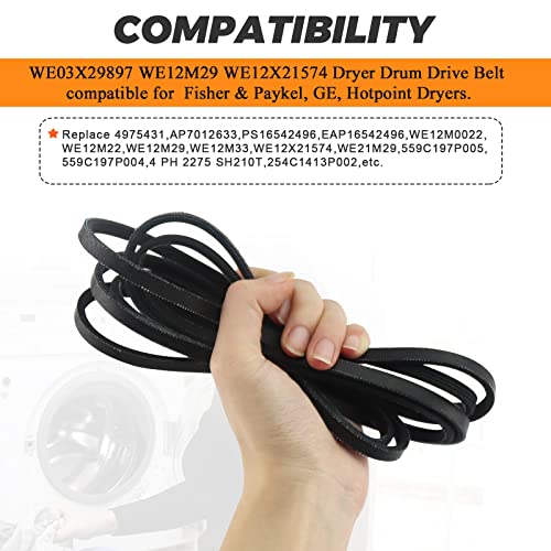 Blutoget WE12M29 WE03X29897 WE12X21574 Dryer Drum Drive Belt by Blutoget Replace WE12M22 137292700 WE120122 AP4565702 134163500 - Fit for GE Hotpoint Dryers Gtd33eask0ww Gtd42easj2ww (89-1/2 Inches Length) - Image 5