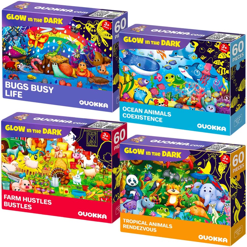 QUOKKA 4x60 Piece Puzzles for Kids Ages 46 GlowinTheDark Puzzles for Kids 48 I Farm Bugs Tropical Ocean Animals I Fun Educational Toddler Puzzle for Boys Girls Educational Game Toys Gift - Image 3