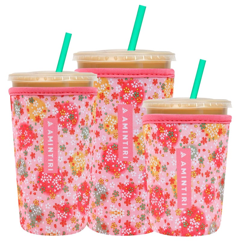 Amintiri 3 Pack Reusable Sleeve for Iced Coffee Cup  Coffee Neoprene Sleeve for Iced&Hot Drinks  Coffee Sleeve Compatible with Starbucks  Dunkin Coffee Cup. (Bouquet Spring) - Image 1