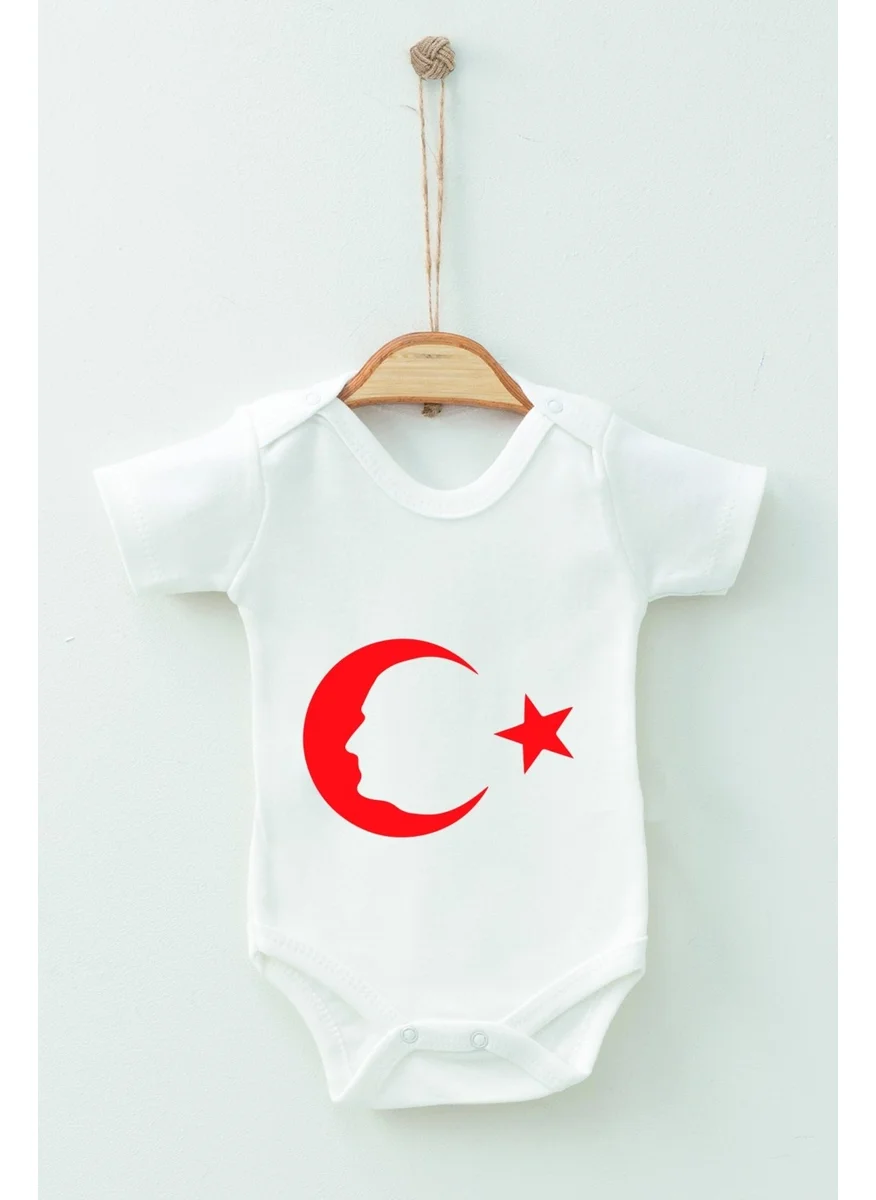 ادا بيبيك تشوكوك Ada Baby Kid Adabebek Cotton Organic Crescent Star Patterned Short Sleeve Bodysuit Baby Bodysuit