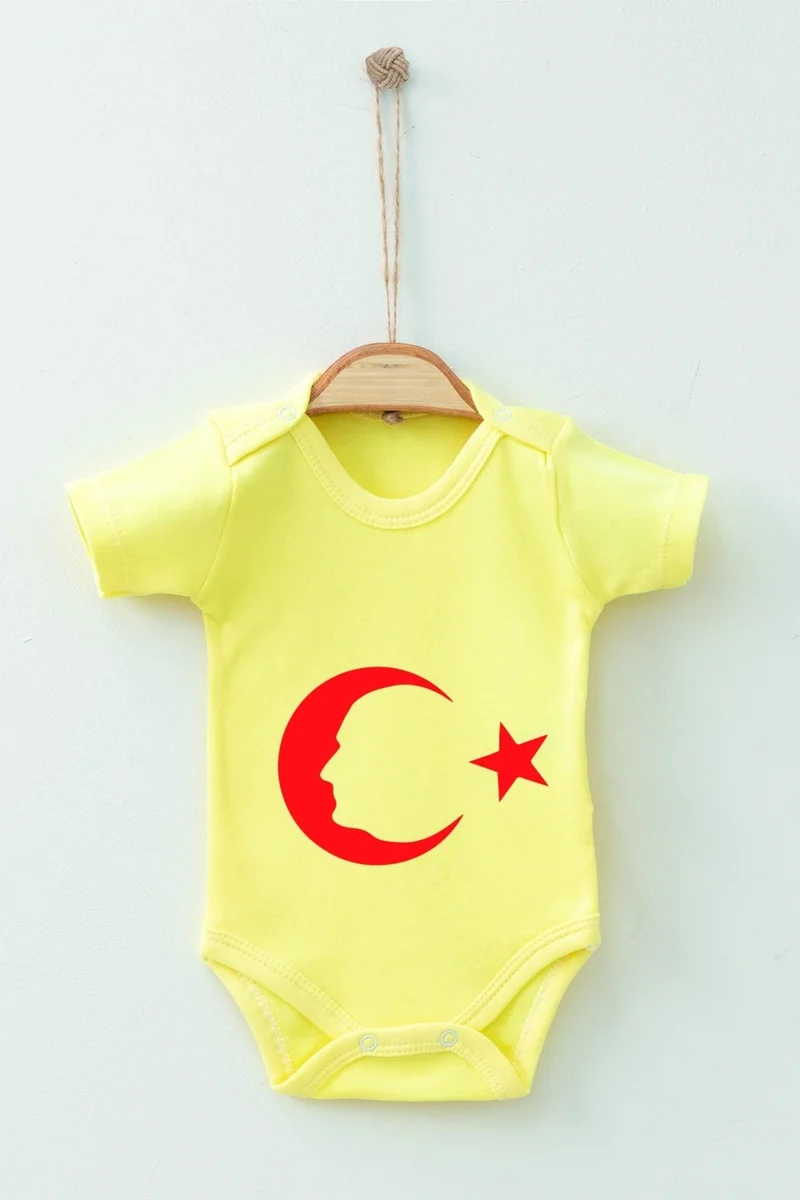 Ada Bebek Çocuk Ada Baby Kid Adabebek Cotton Organic Crescent Star Patterned Short Sleeve Bodysuit Baby Bodysuit