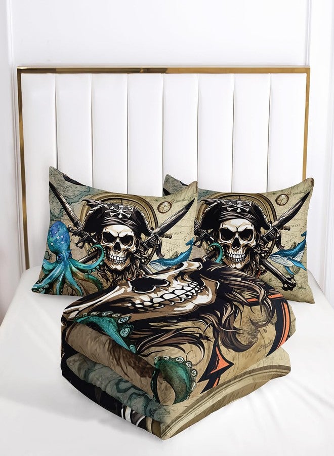 AILONEN 3D Pirate Captain Skull Comforter Set Twin Size, Octopus Dolphin Bedding Set for Kids Boys Girls,Nautical Theme Bed in a Bag Duvet Set,1 Quilt and 2 Pillowcases,3PCS - Image 5