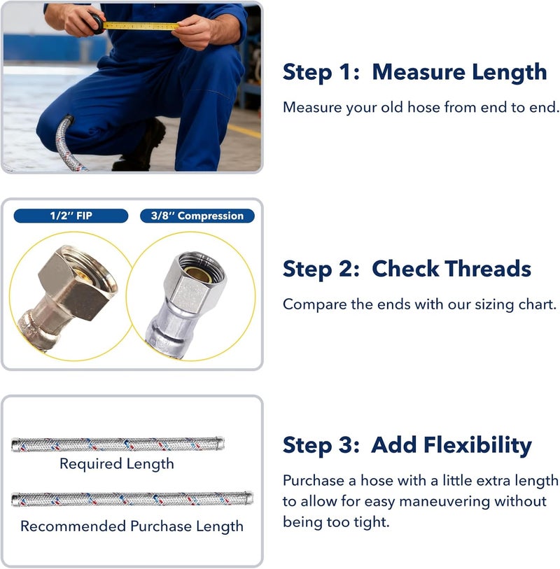 PLUMBINGMASTER [10-Pack] Faucet Hose,Faucet Supply Lines (3/8" Comp x 1/2" FIP), Certified Safe Supply Lines for Bathroom Faucet (16 inch) - Image 5