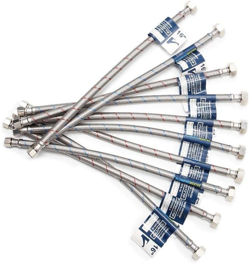 PLUMBINGMASTER [10-Pack] Faucet Hose,Faucet Supply Lines (3/8" Comp x 1/2" FIP), Certified Safe Supply Lines for Bathroom Faucet (16 inch) - Image 1