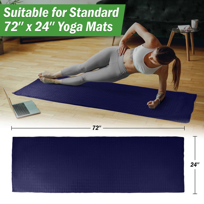 Wakeman Yoga Mat Towel and Gym Towel Set - 2-Piece Non Slip Set for Hot Yoga, Pilates, and Gym - 72â€ x 24â€ Sweat Absorbent and Quick Drying Blanket with Corner Pockets for Mats by Wakeman (Navy) - Image 2