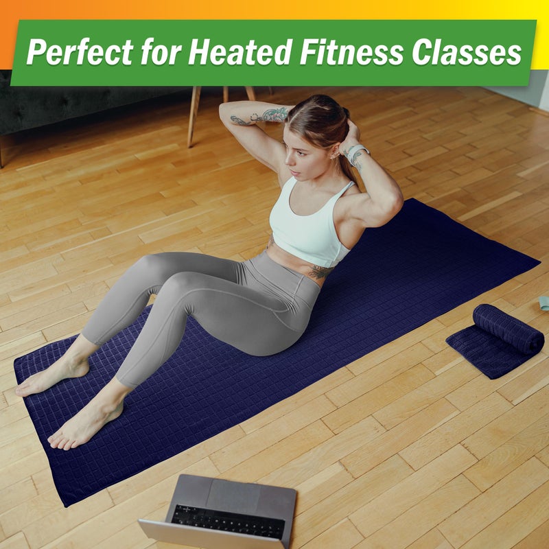 Wakeman Yoga Mat Towel and Gym Towel Set - 2-Piece Non Slip Set for Hot Yoga, Pilates, and Gym - 72â€ x 24â€ Sweat Absorbent and Quick Drying Blanket with Corner Pockets for Mats by Wakeman (Navy) - Image 3