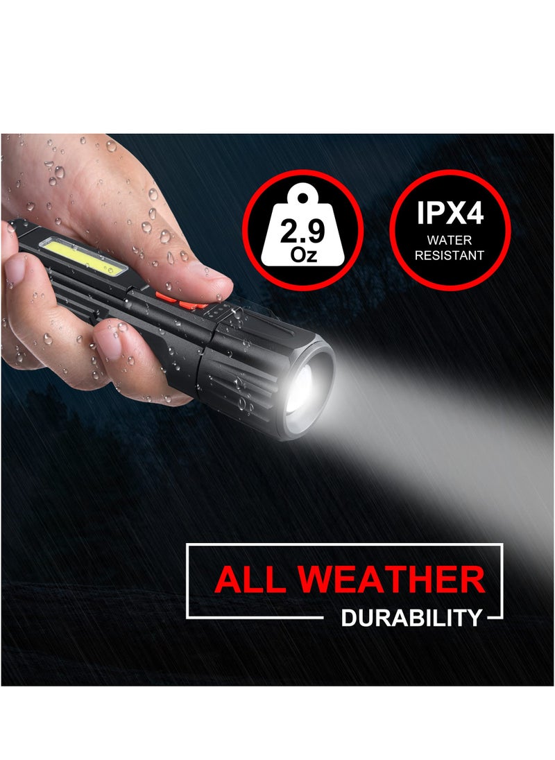 USB Rechargeable Flashlight, 3 Pack COB LED Mini Flashlights, Portable Waterproof Zoomable FlashLight with 5 Modes, Flashlight High Lumens Lights for Camping, Outdoor, Hiking, Emergency