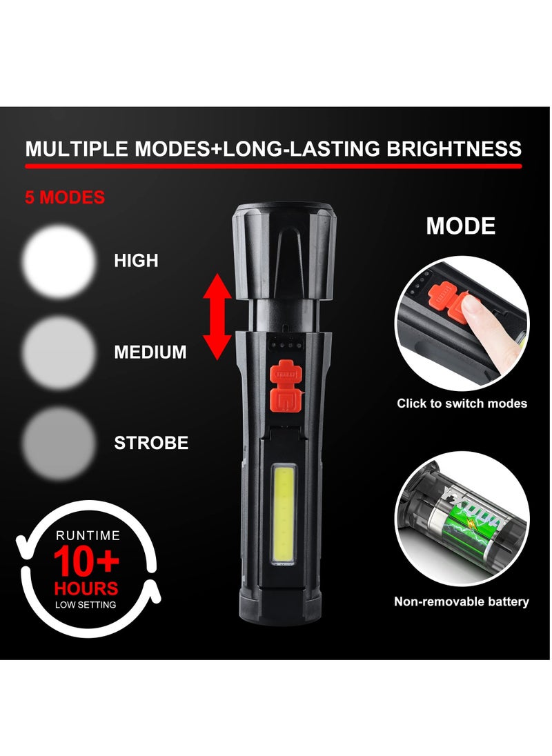 USB Rechargeable Flashlight, 3 Pack COB LED Mini Flashlights, Portable Waterproof Zoomable FlashLight with 5 Modes, Flashlight High Lumens Lights for Camping, Outdoor, Hiking, Emergency
