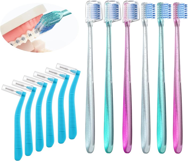Fregum V-Shaped Orthodontic Toothbrush for Braces with 6 Interdental Brushes, Soft Bristles, 6 Count - Image 1