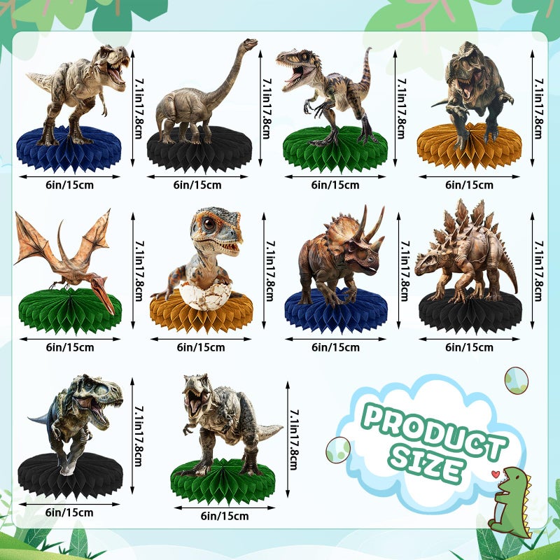 DTOFOOT 10 Pcs Dinosaur Party Decorations, Dinosaur Birthday Decorations Dinosaur Centerpieces for Birthday Party 3D Dino Honeycomb Table Decorations Jungle Animal Theme Table Decor For Boys Girls - Image 2