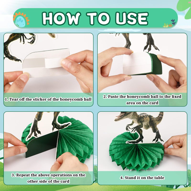 DTOFOOT 10 Pcs Dinosaur Party Decorations, Dinosaur Birthday Decorations Dinosaur Centerpieces for Birthday Party 3D Dino Honeycomb Table Decorations Jungle Animal Theme Table Decor For Boys Girls - Image 4