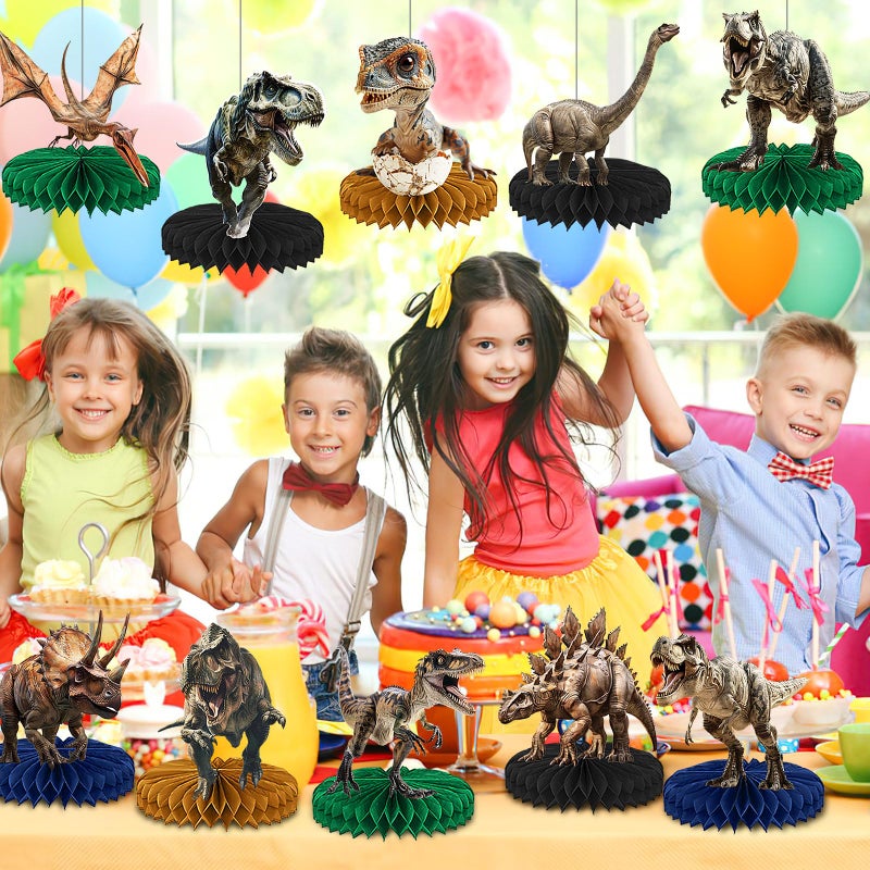 DTOFOOT 10 Pcs Dinosaur Party Decorations, Dinosaur Birthday Decorations Dinosaur Centerpieces for Birthday Party 3D Dino Honeycomb Table Decorations Jungle Animal Theme Table Decor For Boys Girls - Image 5