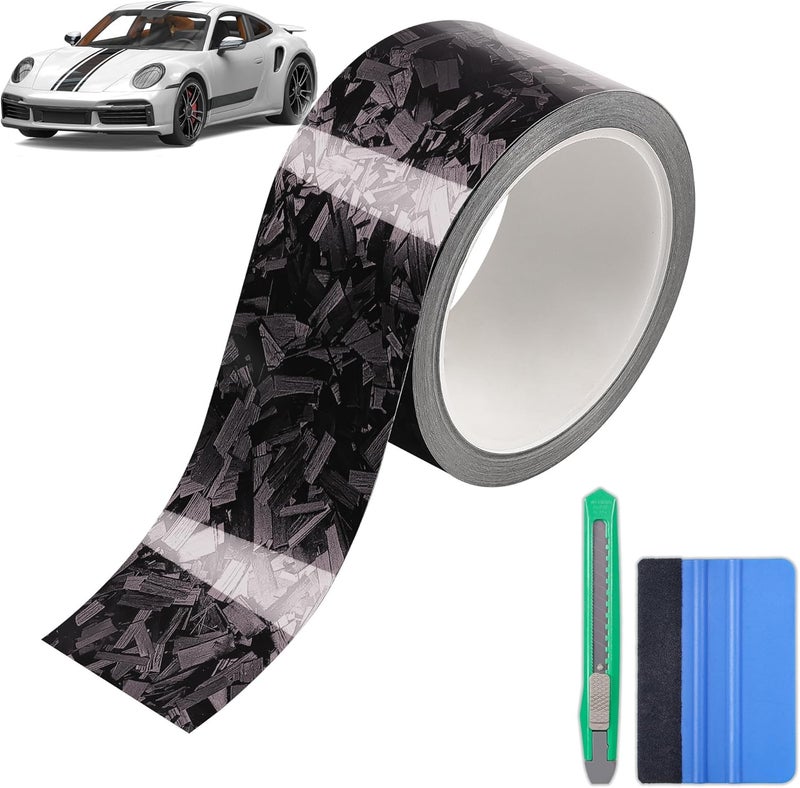 شريط لفّ فينيل من ألياف الكربون المصقول - 1.97 بوصة × 16.4 قدم، أسود مع مجموعة أدوات - Image 1