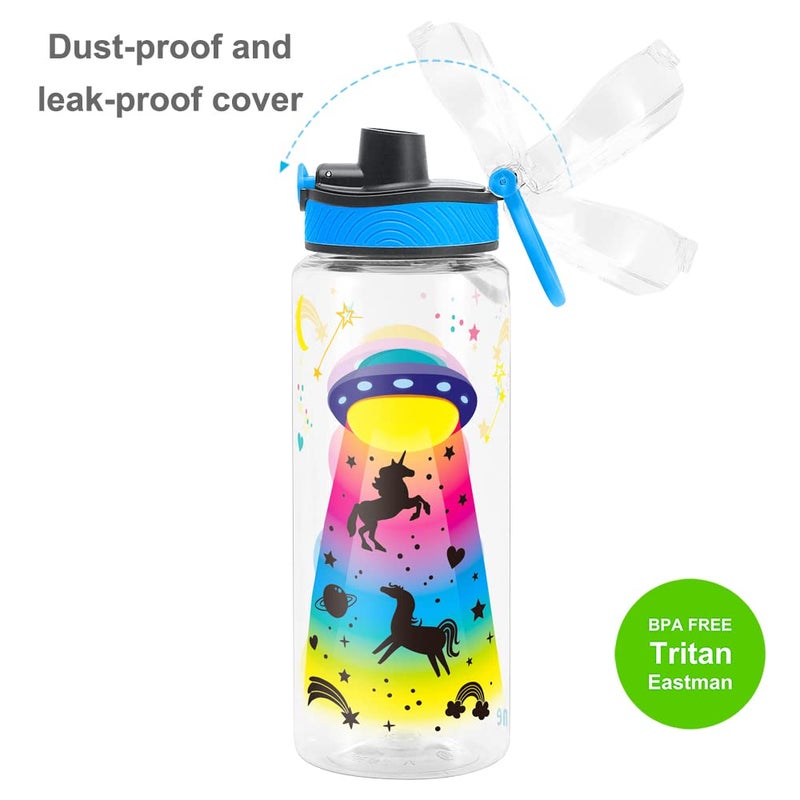 Home Tune Cute Water Bottle for School Kids Girls  BPA FREE Tritan & Leak Proof & Easy Clean & Carry Handle  23oz/ 680ml (UFO) - Image 3