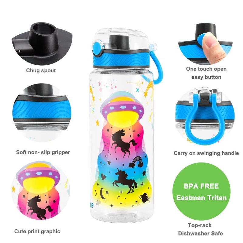 Home Tune Cute Water Bottle for School Kids Girls  BPA FREE Tritan & Leak Proof & Easy Clean & Carry Handle  23oz/ 680ml (UFO) - Image 2