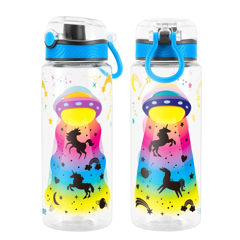 Home Tune Cute Water Bottle for School Kids Girls  BPA FREE Tritan & Leak Proof & Easy Clean & Carry Handle  23oz/ 680ml (UFO) - Image 1