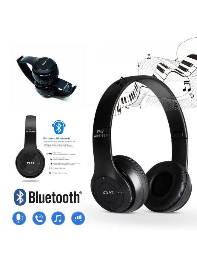 ي47 سماعه راس بلوتوث P47  لاسلكيه لسماع كل انواع الموسيقي واجراء المكالمات بمدخل ميموري ومدخل AUX وكابل MICRO USP مرفق - اسود - Image 5