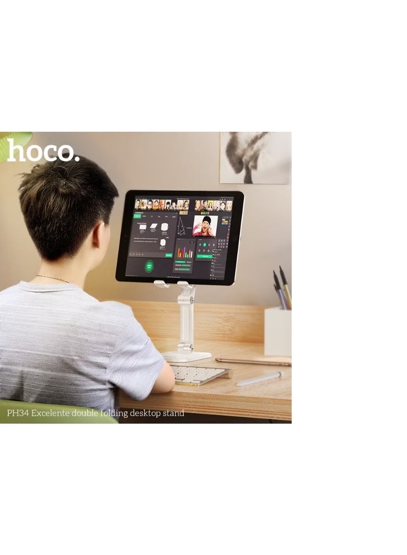 hoco. Hoco PH34 Ergonomic Foldable Desktop Stand – Dual-Hinge Adjustable Holder for Phones & Tablets - Image 2