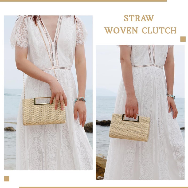 LUI SUI Top Handle Straw Clutch for Women Summer Clutch Straw Evening Bag Raffia Crossbody Purses Woven Beach Clutch - Image 2