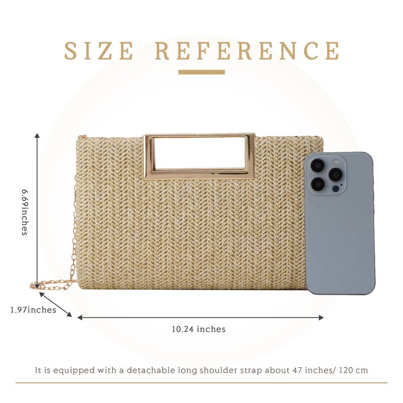 LUI SUI Top Handle Straw Clutch for Women Summer Clutch Straw Evening Bag Raffia Crossbody Purses Woven Beach Clutch - Image 5