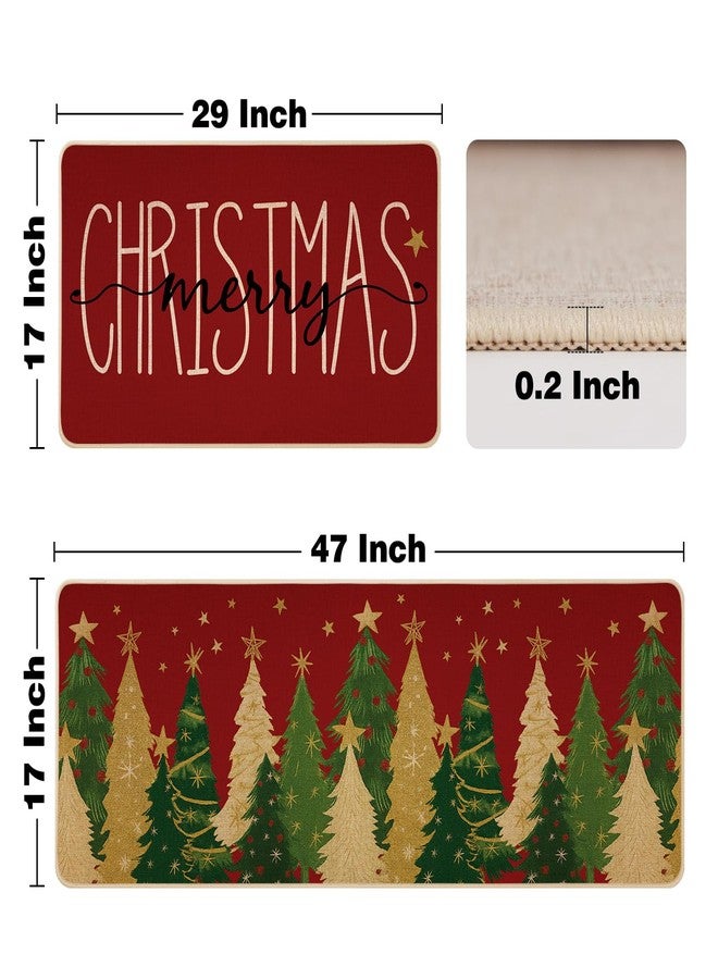Siilues Christmas Kitchen Mat Set of 2, Non-Slip Red Merry Christmas Kitchen Rugs for Floor Seasonal Winter Home Decor Low-Profile - 17x29 and 17x47 Inch - Image 5