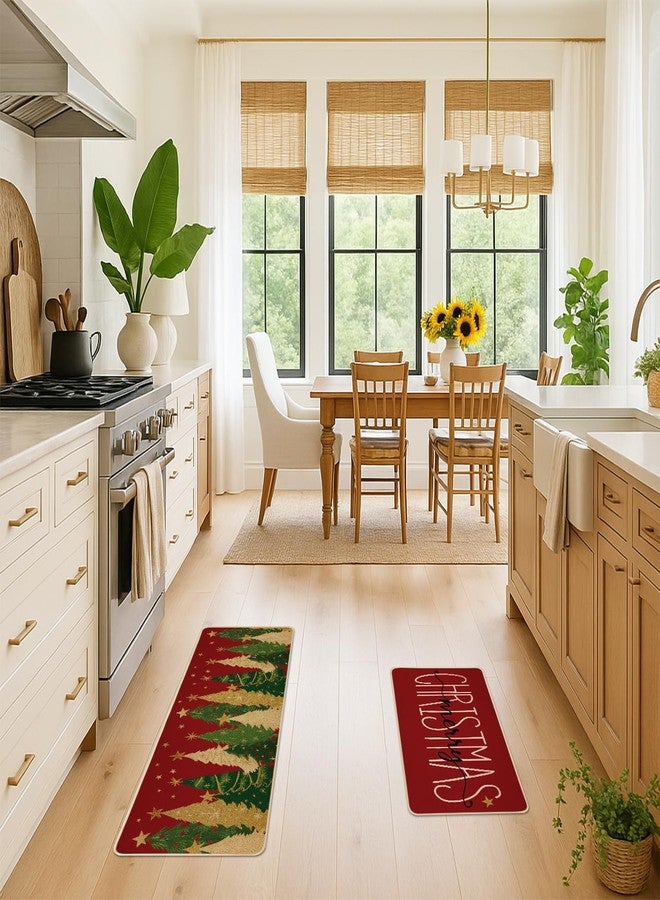 Siilues Christmas Kitchen Mat Set of 2, Non-Slip Red Merry Christmas Kitchen Rugs for Floor Seasonal Winter Home Decor Low-Profile - 17x29 and 17x47 Inch - Image 3