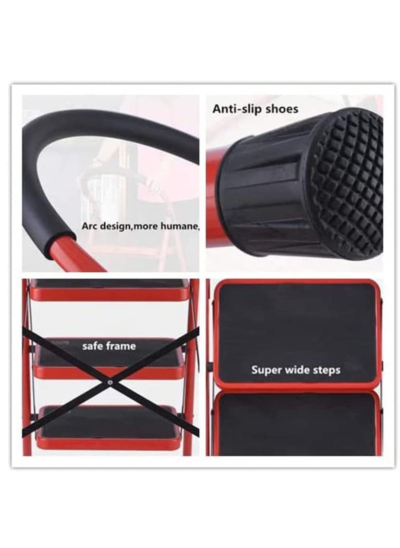 3 Steps Ladder Folding Step Stool With Anti Slip Sturdy And Wide Pedal Lightweight Portable Multi Use Stepladder For Home And Kitchen Foldable Ladder Space Saving