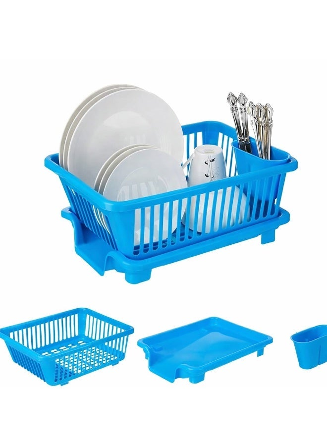Dunekart 3-in-1 Kitchen Dish Rack Organizer, Compact Drainer with Washing Basket, Space Saving Drying Stand for Small Kitchens Sink Counter - Blue - Image 4