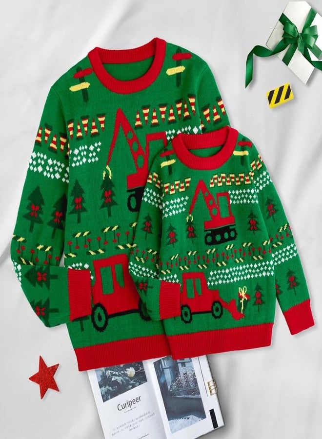 Curipeer Matching Family Ugly Christmas Sweater Outfits for Women Men Knitted Pullover Sweaters Tops for Party Holiday Green 7-8T - Image 3