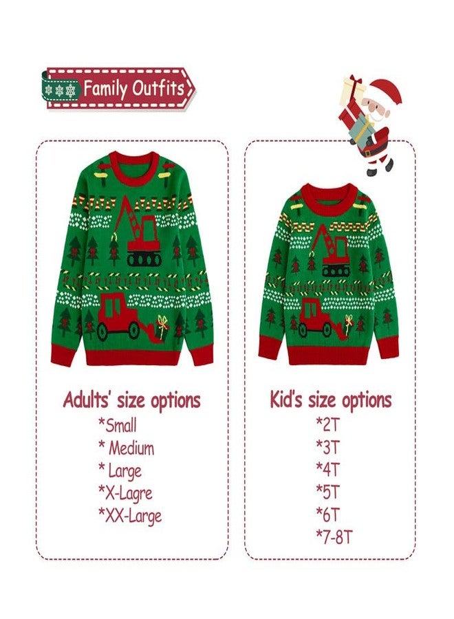 Curipeer Matching Family Ugly Christmas Sweater Outfits for Women Men Knitted Pullover Sweaters Tops for Party Holiday Green 7-8T - Image 4