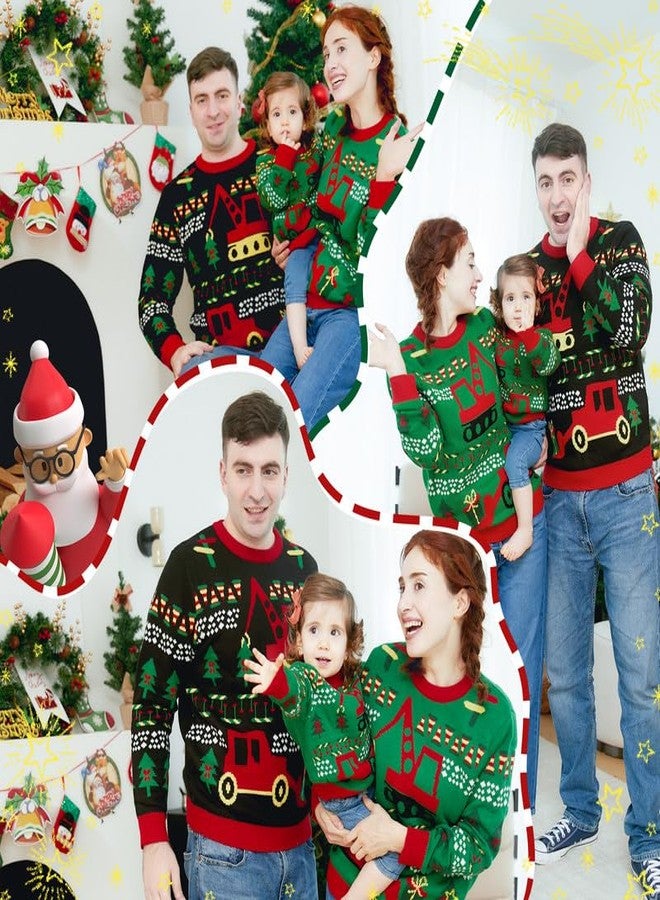 Curipeer Matching Family Ugly Christmas Sweater Outfits for Women Men Knitted Pullover Sweaters Tops for Party Holiday Green 7-8T - Image 2