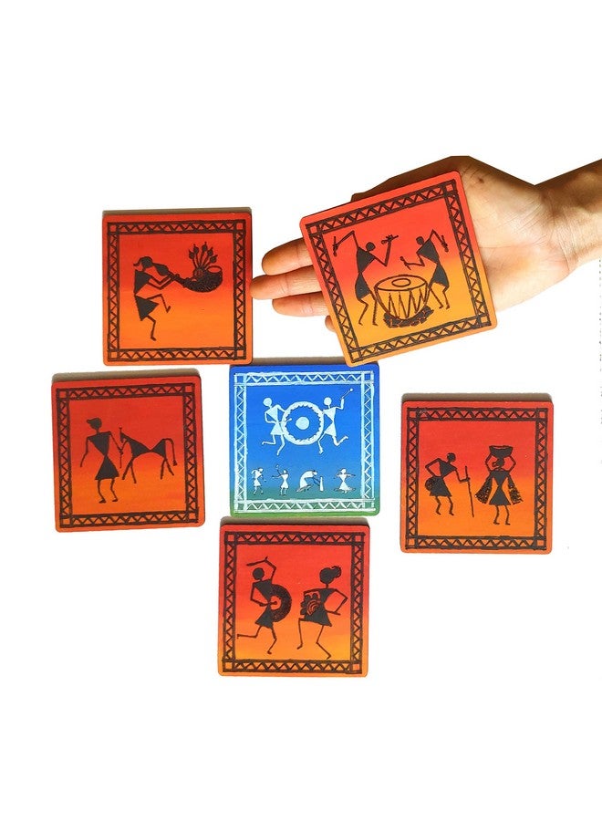 StepsToDo Warli Paint Kit (Set A) - Tea Coaster Set of 6 | 4-Inch Bases with Warli Art | Includes Case, Sketch Pens, Colours, Brush & Dish - Image 5