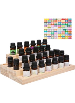 VolksRose 4-Tier Essential Oils Storage Rack, Wooden Essential Oils Nail Polish Display Holder Shelf, Cosmetic Perfume Essential Oil Organizer Stand - 30 Slots for (5ml 10ml 15ml 20ml) Bottles