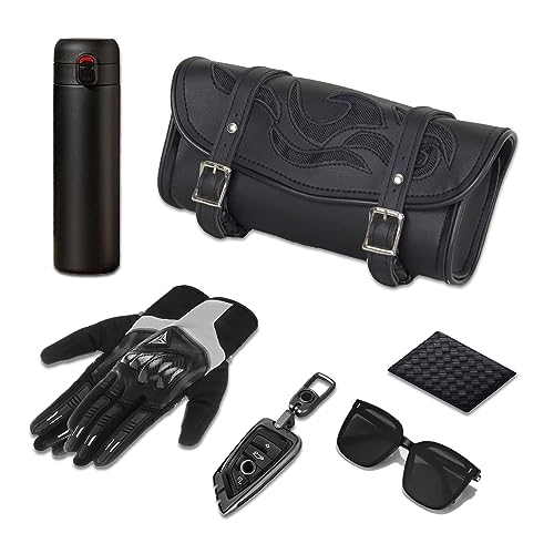 GARGOYLE BELLS Motorcycle Tool Bags with Flames Handlebar Bag Universal Motorcycle Fork Bag Saddlebags Sissy Bar Storage Tool Bag for Motorcycle (Black, 10") - Image 5